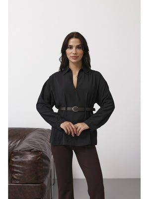 Siyah Bel Kemerli Gömlek 580747-Siyah