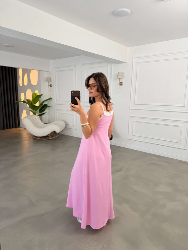 Pembe İçi Atletli Kloş Elbise 4810-Pembe