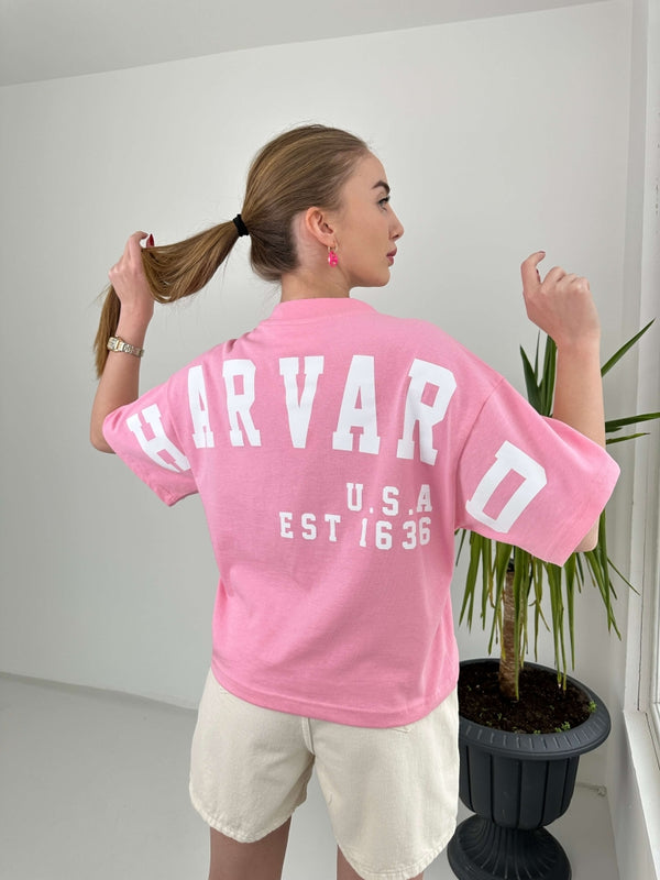 Pembe Harvard Baskılı Tshirt