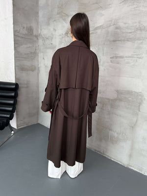 Acı Kahve Kruvaze Detaylı Oversize Trençkot