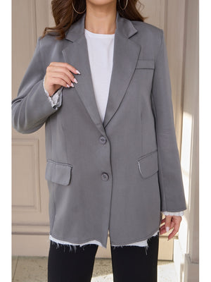 Gri Premium Kumaş Astarı Çizgili Blazer Ceket