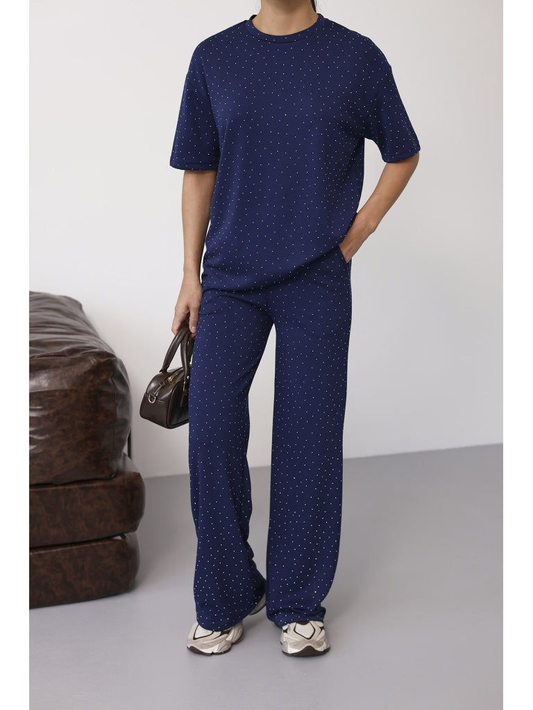 Lacivert Taş Baskılı Takım 4250-Lacivert