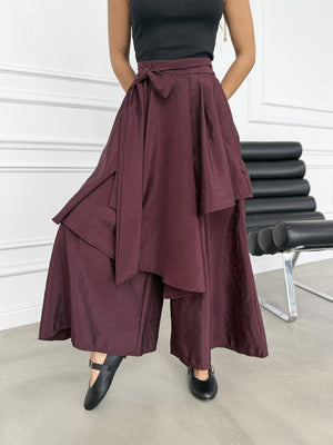 Mürdüm Bel Bağlamalı Etek Pantolon 0020-Mürdüm