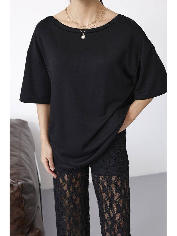 Siyah Sırtı Dantel Detay Modal Tshirt 1050-Siyah
