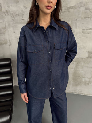 Koyu Lacivert İnce Denim Takım