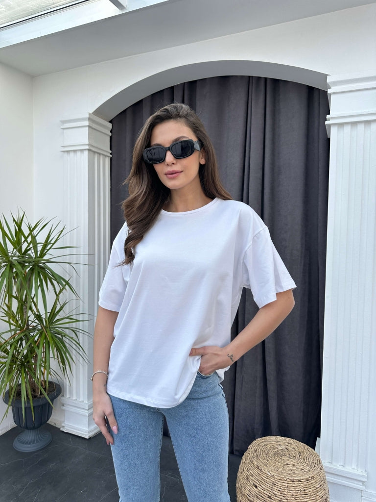 Beyaz Oversize Basic Tshirt EY002-BEYAZ