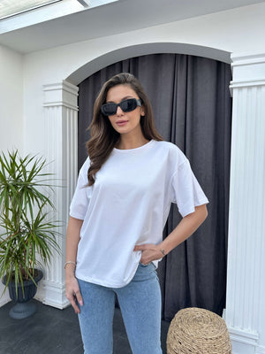 Beyaz Oversize Basic Tshirt EY002-BEYAZ
