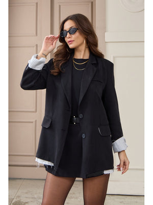 Siyah Premium Kumaş Astarı Çizgili Blazer Ceket