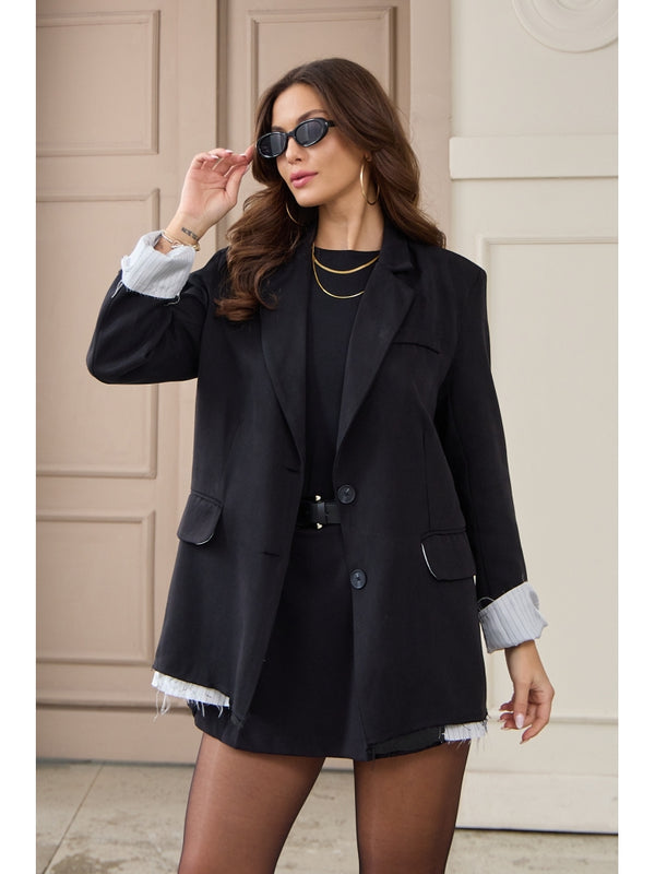 Siyah Premium Kumaş Astarı Çizgili Blazer Ceket