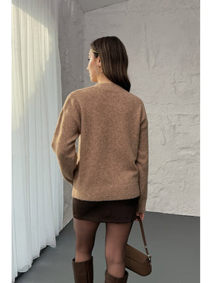 Dilvin Koyu Bej Yün Karışımlı Kazak 10640-Koyu Bej