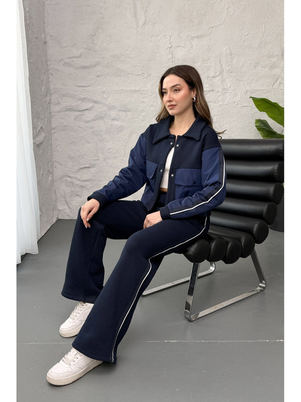 Lacivert Paraşüt Cepli Şardonlu Takım 1912-Lacivert