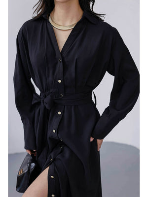 Siyah Beli Pileli Kemerli Elbise 8254-Siyah