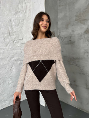 Vizon Açık Yaka Baklava Desen Kazak 2530