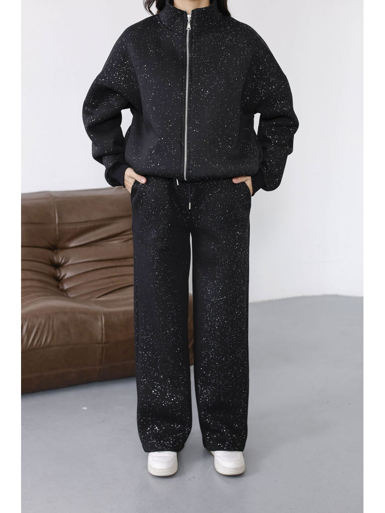 Siyah Simli Fermuarlı Takım 4222-Siyah