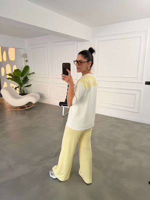 Sarı Fular Detaylı Pantolon Takım 4116-Sarı