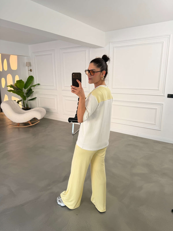 Sarı Fular Detaylı Pantolon Takım 4116-Sarı