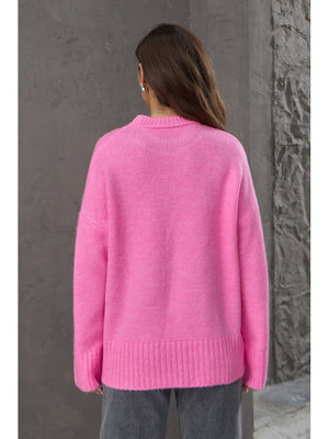 Pembe Bisiklet Yaka Oversize Kazak 2217-PEMBE