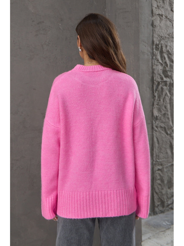 Pembe Bisiklet Yaka Oversize Kazak 2217-PEMBE