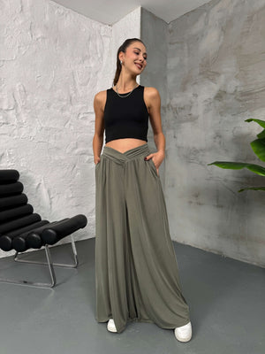 Haki Beli Çapraz Detay Modal Pantolon 30272-Haki