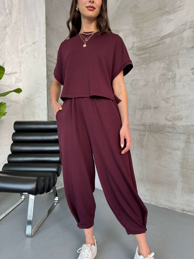 Bordo Modal Tshirt Pantolon Takım