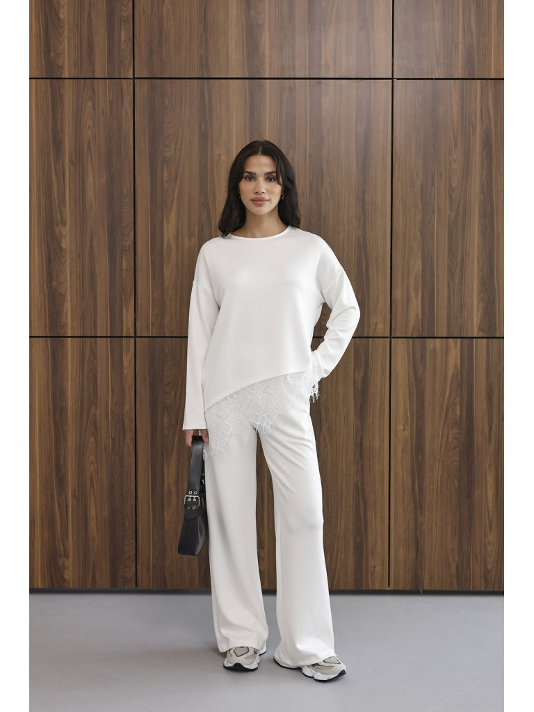 Ekru Etek Ucu Dantelli Modal Takım 4105-Ekru