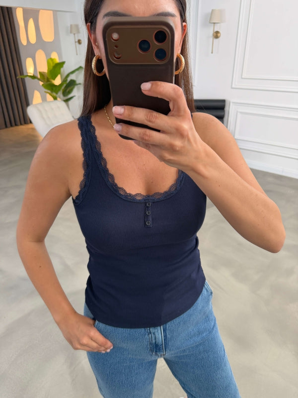 Lacivert Fitilli Dantel Detaylı Atlet 26343-Lacivert