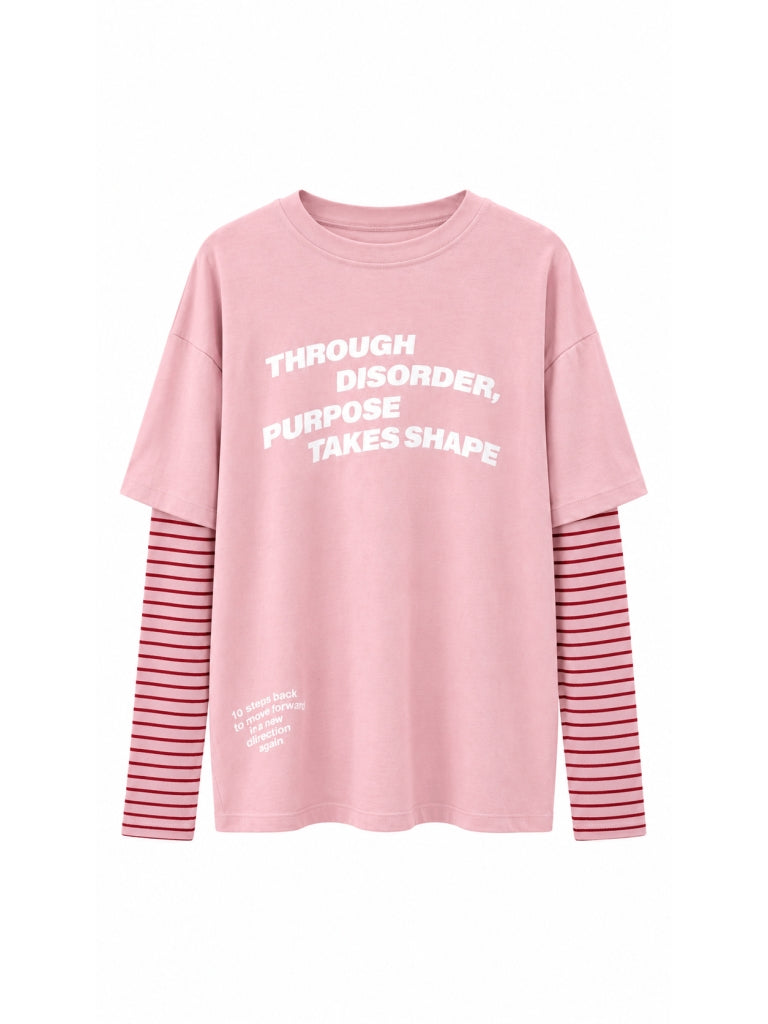 Pembe Kolları Çizgili Sweat 4593-Pembe