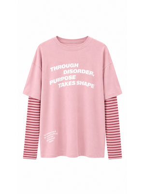 Pembe Kolları Çizgili Sweat 4593-Pembe