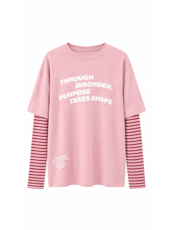 Pembe Kolları Çizgili Sweat 4593-Pembe