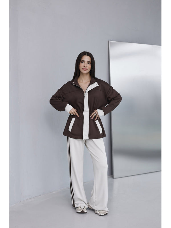 Kahverengi Ekru Garnili Modal Takım 1191-Kahverengi