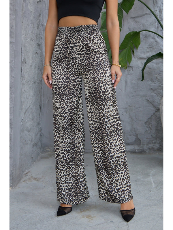 Leopar Beli Bağcıklı Saten Pantolon
