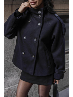 Siyah  Dik Yaka Kısa Kaşe Kaban 70119-SİYAH