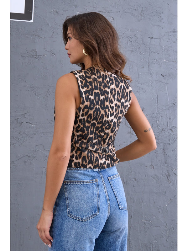 Premium Leopar Kaşe Yelek