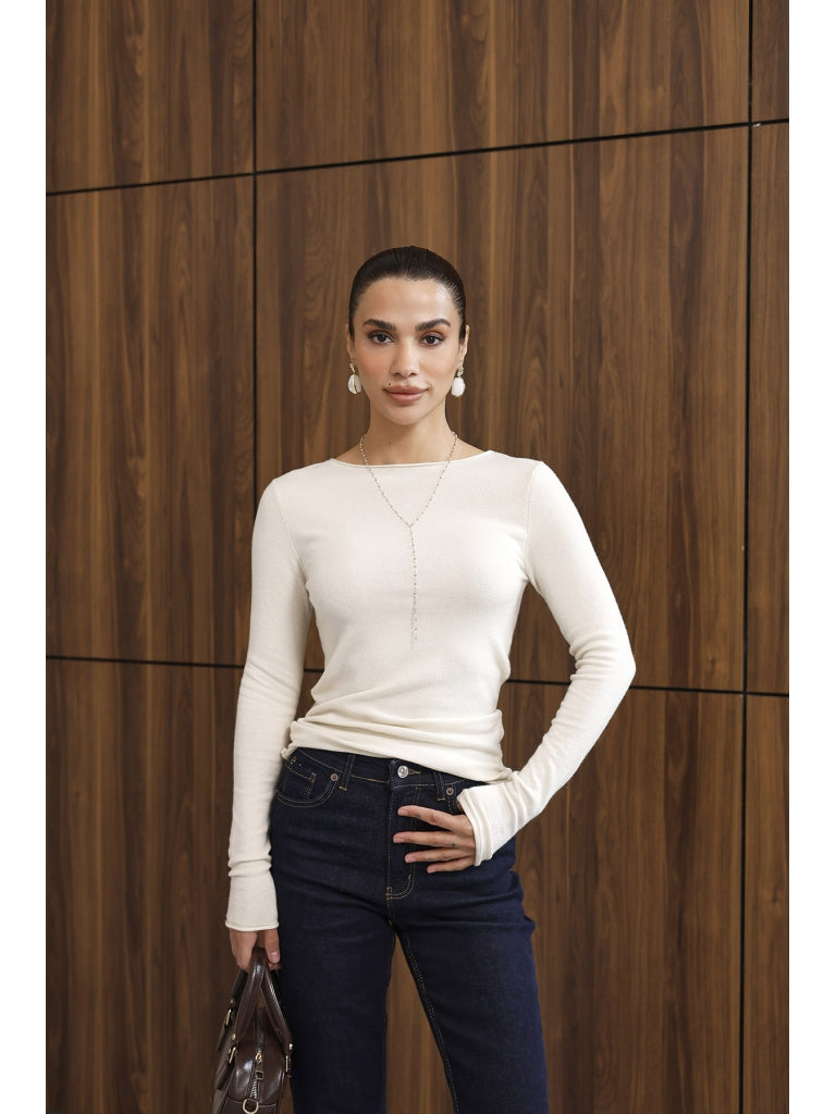 Dilvin Taş Kayık Yaka Kaşmir Bluz 10840-TAŞ