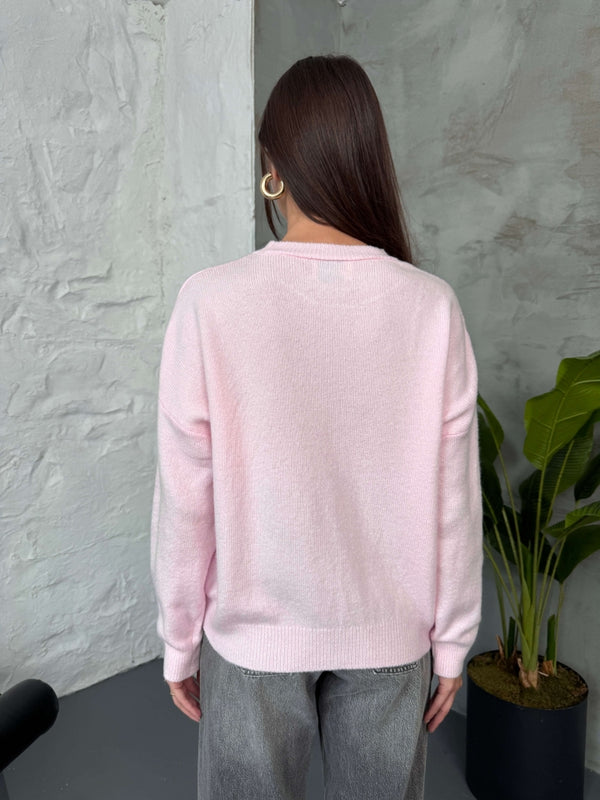 Pembe Fiyonk Detaylı Triko Kazak