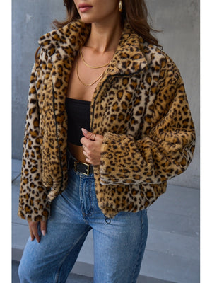 Leopar Peluş Kürk Mont