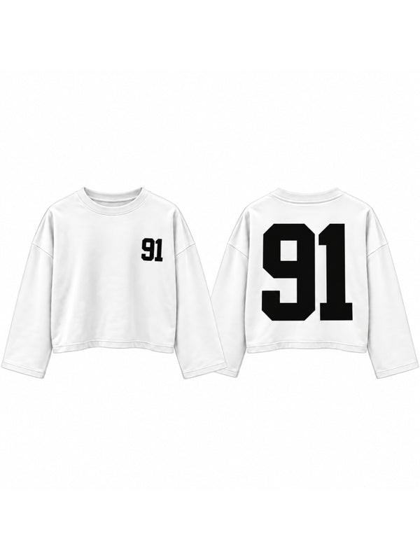 Ekru Baskılı Uzun Kollu Basic Sweat 12470-Ekru