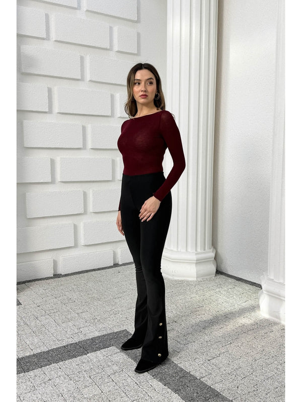 Dilvin Siyah Düğme Detay İspanyol Tayt 71905-Siyah