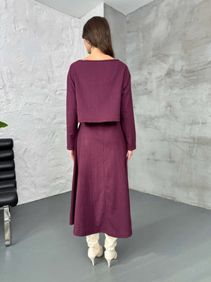 Mürdüm Bluzlu Elbise İkili Takım 7634-Mürdüm