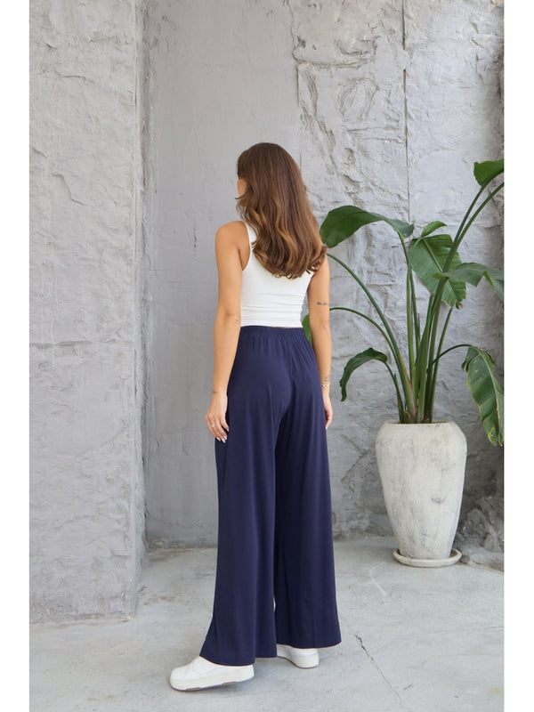 Lacivert Beli Pilili Modal Pantolon 1361-Lacivert