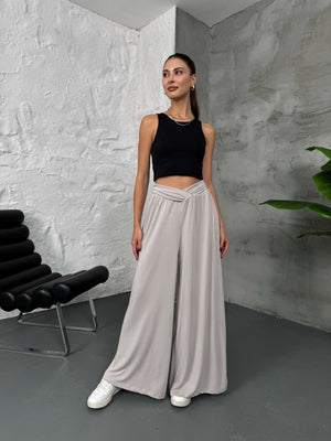 Taş Beli Çapraz Detay Modal Pantolon 30272-Taş