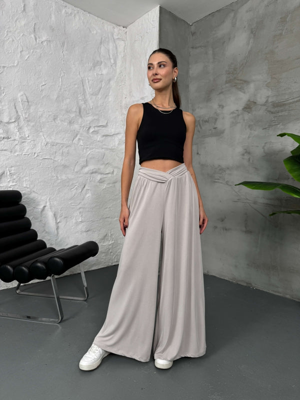 Taş Beli Çapraz Detay Modal Pantolon 30272-Taş