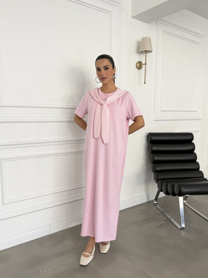 Pembe Fular Detaylı Modal Elbise 1877-Pembe