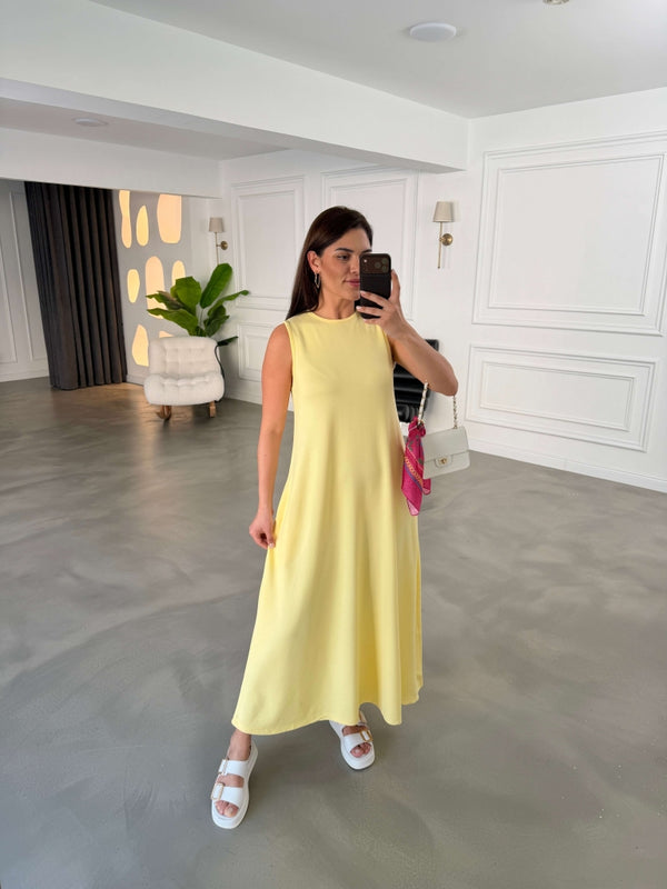 Sarı Bisiklet Yaka Maxi Modal Elbise 4142-Sarı
