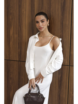 Beyaz Gömlek Elbise Modal Takım 4103-Beyaz