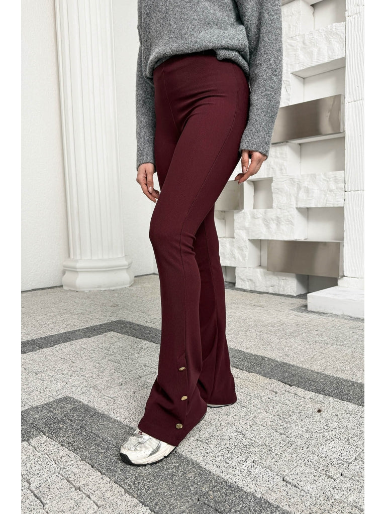Dilvin Bordo Düğme Detay İspanyol Tayt 71905-Bordo