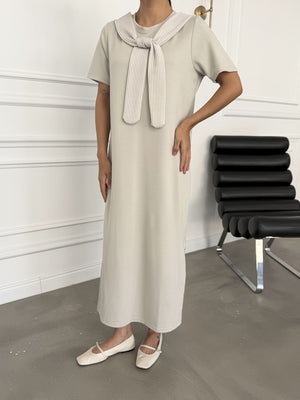 Taş Fular Detaylı Modal Elbise 1877-Taş