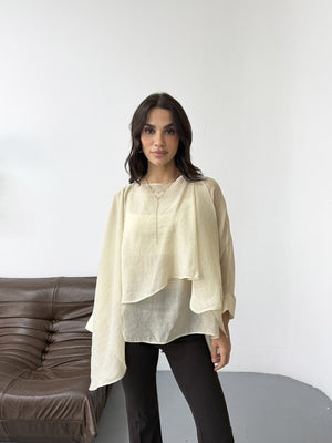 Taş Tencel Pelerin Bluz 5026-TAŞ