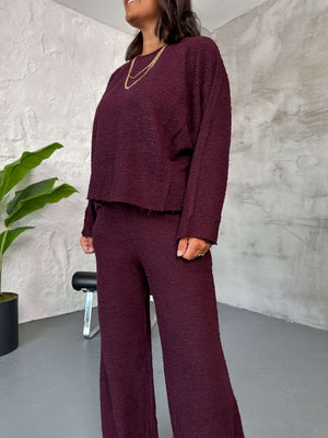 Bordo Dokulu Sweat Pantolon Takım