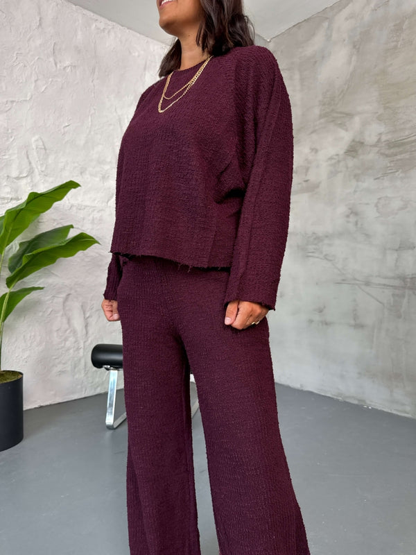 Bordo Dokulu Sweat Pantolon Takım